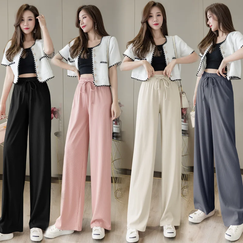 

2021 Spring and Summer New High-waist Wide-leg Pants Drape Loose and Thin Wild Straight Casual Pants Trend