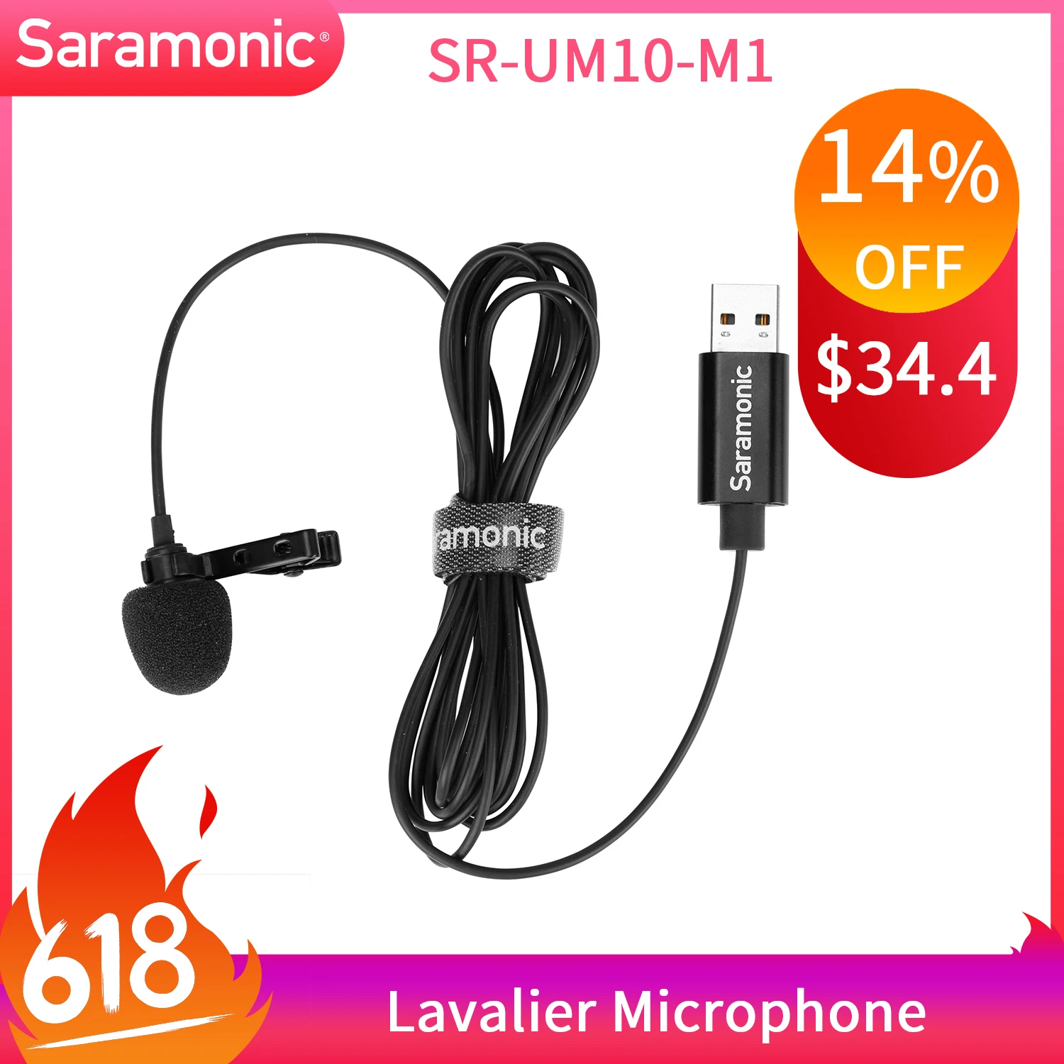 Saramonic SR UM10 M1 Замена петличный микрофон с фиксатором 1/8 ″ (3 5 мм) ТРС Мужской Для