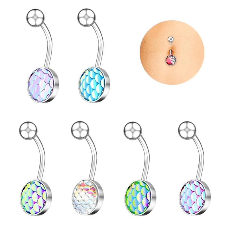 

1pc Colorful Mermaid Belly Button Ring Navel Belly Piercing Stainless Steel Ombligo Bar Sexy Stud Barbell Woman Body Jewelry 14G