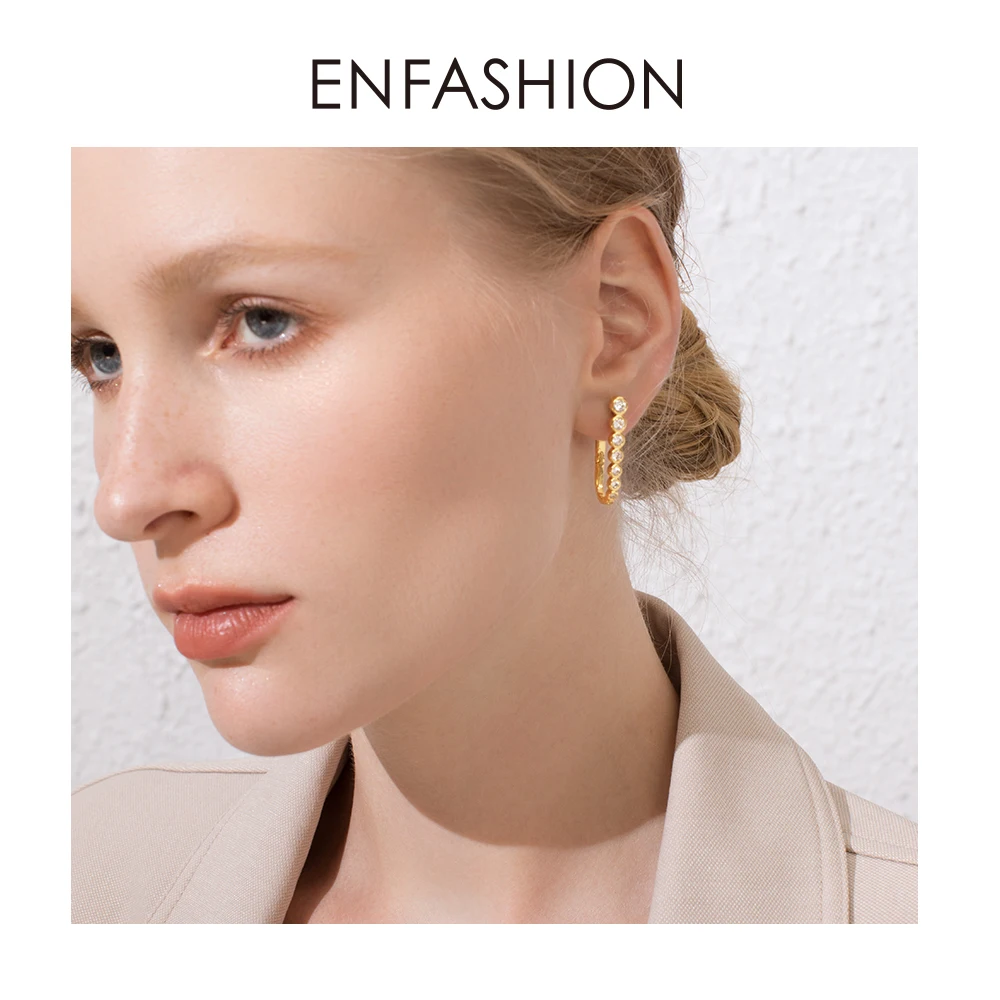 ENFASHION, Кристальные простые серьги-кольца для женщин, маленький золотого цвета, u-образные циркониевые обручи, серьги, модные ювелирные изделия Oorbellen E191100