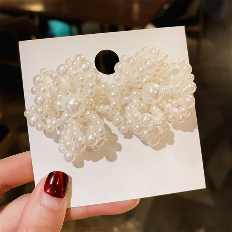 Массивные серьги гвоздики с большим цветком и жемчугом для женщин ювелирные