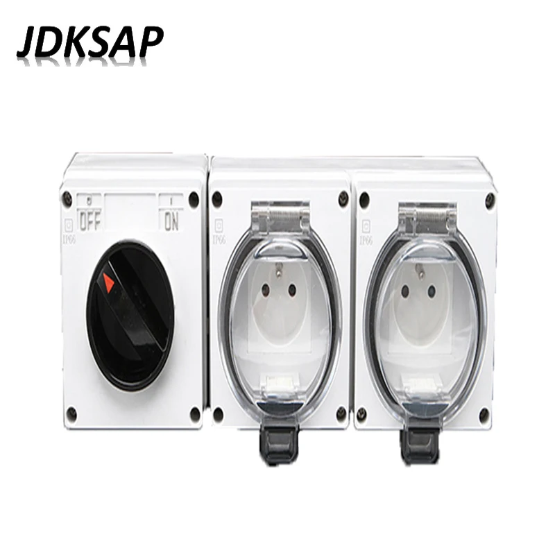 

IP66Waterproof Socket France Moisture-Proof Dust-proof Outdoor Wall Socket16A Double French Standard Power Socket AC With Switch