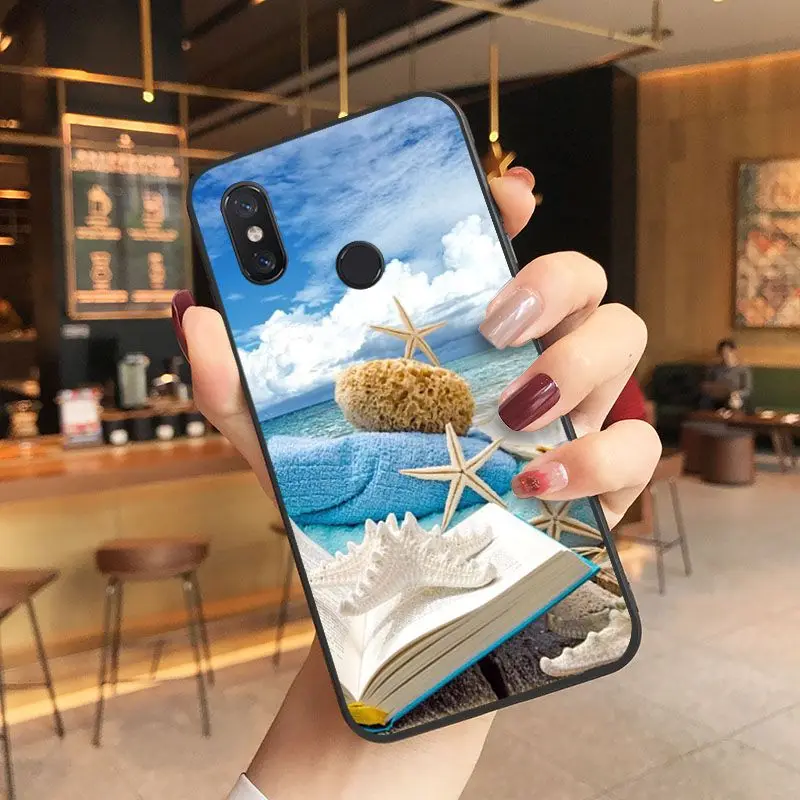 Beach Starfish Blue Sky TPU black Phone Case Shell For Xiaomi Mi 6 6plus 8 8SE 9 9SE 6X Note2 Note3 Coque Shell Mobile Cases