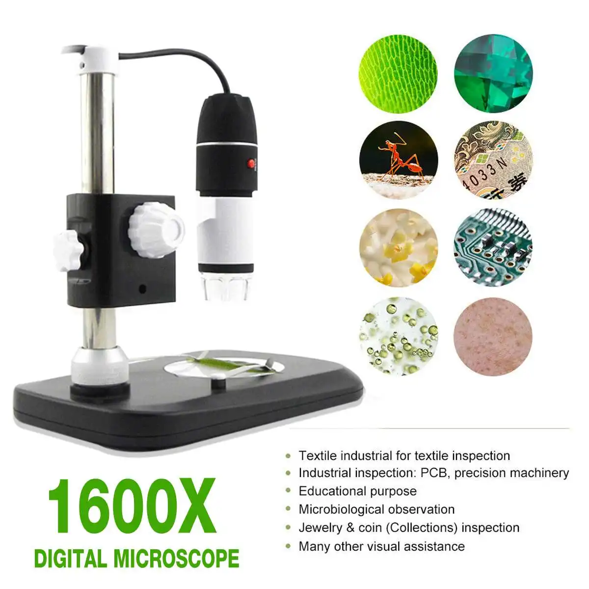 

1600X Professional USB Digital Microscope 8 LEDs 2MP Electronic Microscope Endoscope Zoom Camera Magnifier Lift Stand Adapter