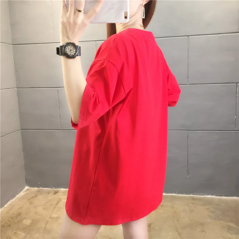 

Women Tops O Neck Short Sleeve Cotton T Shirt Women Anime Cartoon Diamonds T Shirt High Street Loose Shirt Female Plus Size