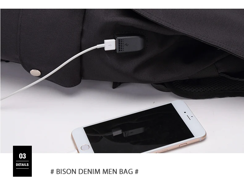 BISON DENIM Модные мужские рюкзаки большой 15 дюймов ноутбук водонепроницаемые дорожные сумки для мужчин USB Противоугонная школьная сумка N2715