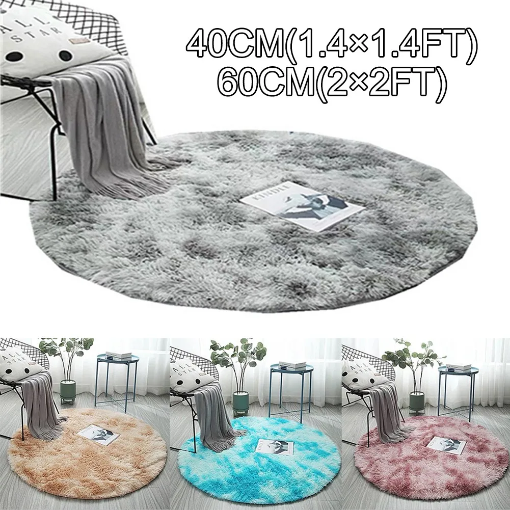 

40cm/60cm Fluffy Rug Round Shaggy Tie Dye Rugs Living Room Bedroom Carpet Floor Anti-Skid Fluffy Mat Home Decor