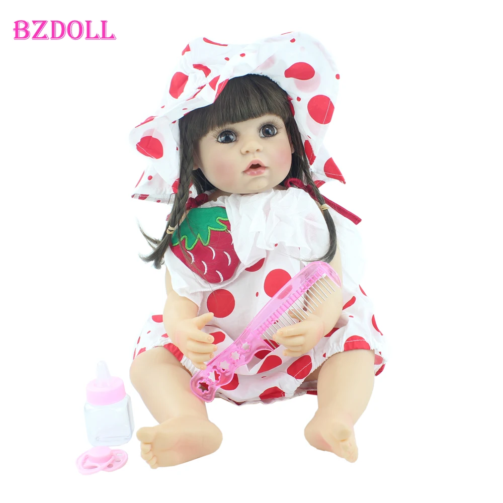 

55cm Full Silicone Reborn Baby Doll Toy Vinyl Dress Up Long Hair Princess Toddler Girl Birthday Gift Play House Toy Boneca