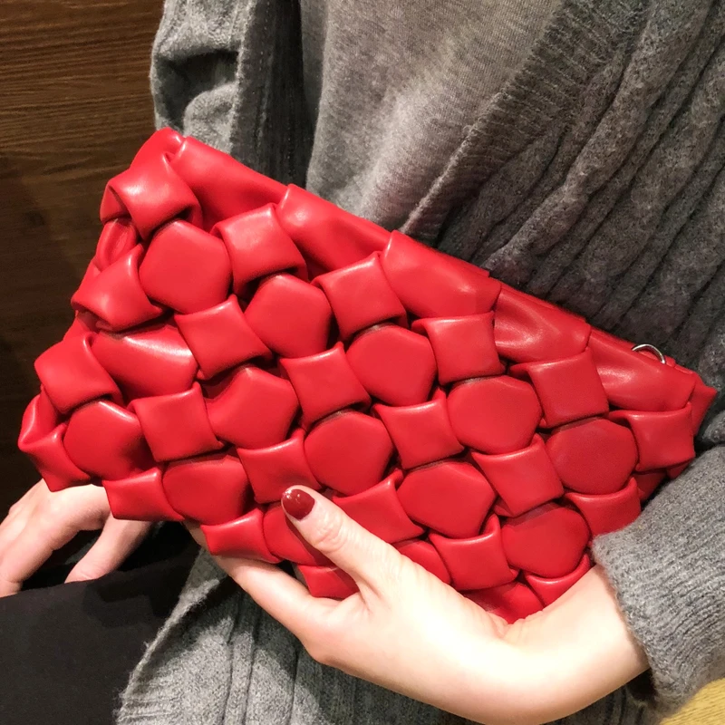 

Fashion Leather Woven Clucth Bag for Women Designer Chains Shoulder Bags Luxury Pu Crossbody Messenger Bag Lady Small Purse 2021