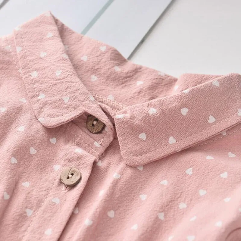 

Baby Girls Autumn Brand New Girls Dress Turn-down Collar Kid Outfits Heart Print Pattern Cotton Dress Ruffle Clothing Girl Dress