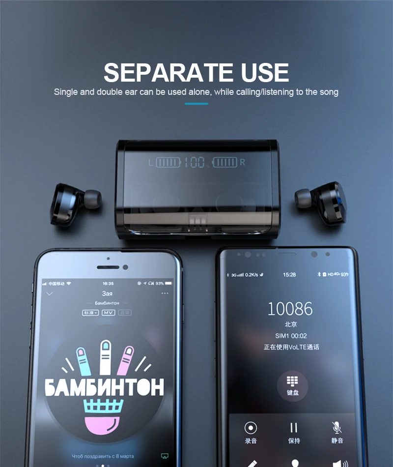 TWS-стереогарнитура со светодиодным сенсорным дисплеем и поддержкой Bluetooth 5 0 4000 мА