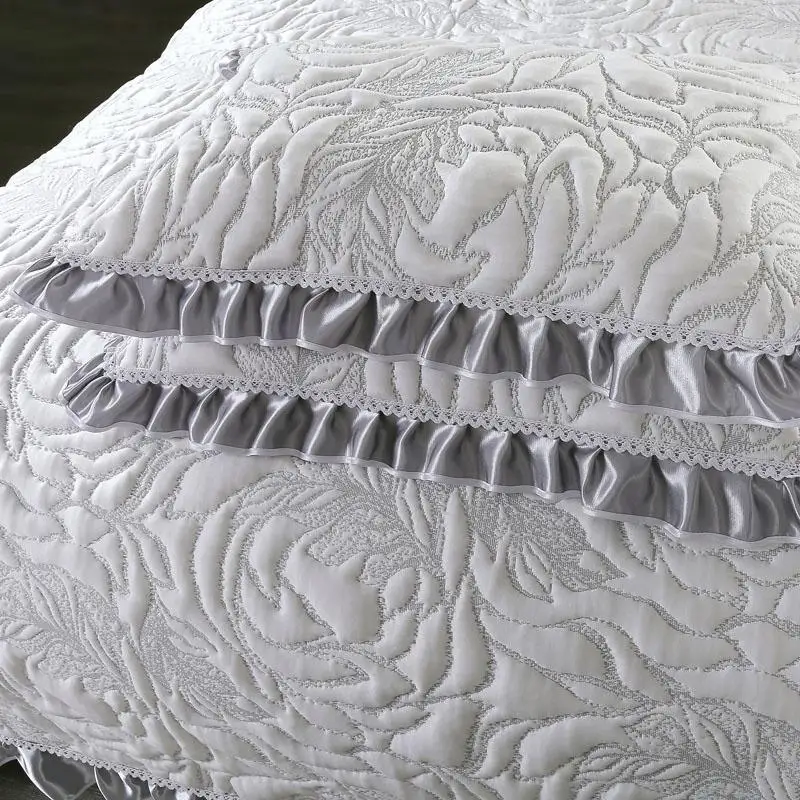 

J1White Luxury European High Quality Comfortable Soft Knitted Cotton Thick Blanket Ruffle Bedspread Bed sheet/Linen Pillowcases