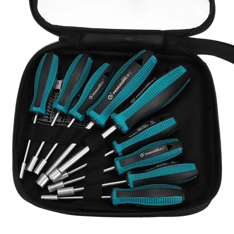 

Penggong 9Pcs Metal Socket Wrench Screwdriver Hex Nut Key Screwdriver Manual Tool 3Mm-8Mm Chrome Vanadium Steel Hardness