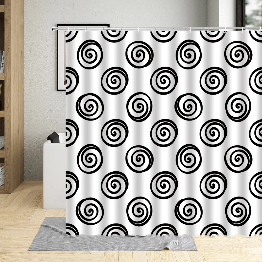 

Cartoons Modern Geometric Bathroom Curtains Black White Circle Triangle Printing Home Bathtub Decor With 12 Hooks Shower Curtain