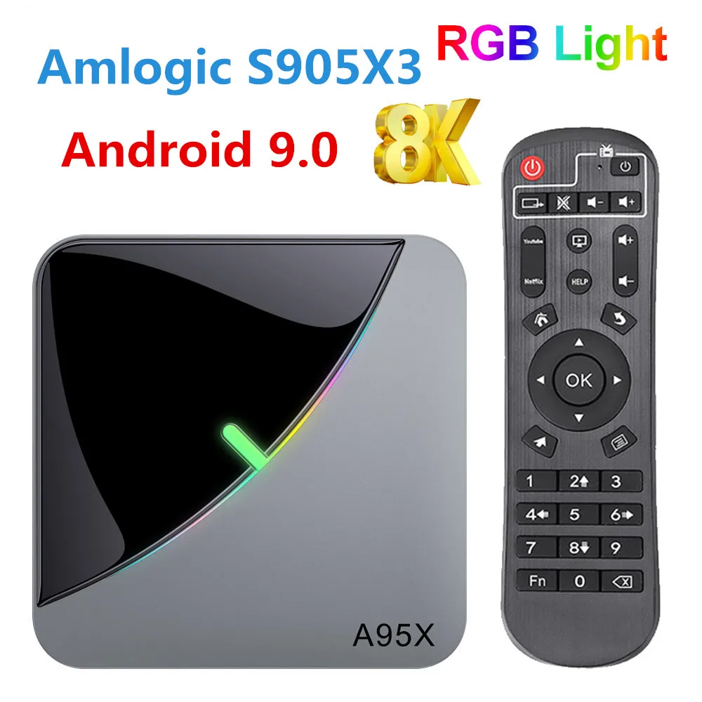 ТВ приставка A95X Air 8K Android 9 0 4 ГБ 64 32 Amlogic S905X3 4K Youtube Netflix Wi Fi RGB светильник оригинал