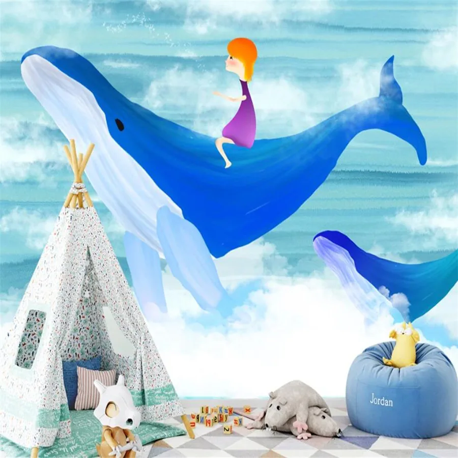 

Milofi custom 3D wallpaper mural fantasy ocean sky whale children's room background wall living room bedroom decoration painting