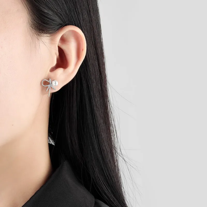 

2021 New Kpop Accessories Women Fashion Stud Earring Silvery Cute Bow Brinco Korean Fashion Boucle Oreille Femme Christmas Gift