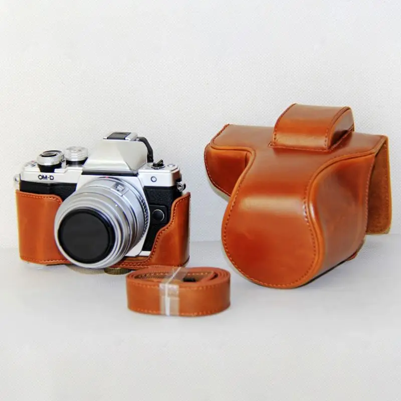 

Anti-Scratch PU Leather Camera Bag Protective Cover Case with Shoulder Strap for Olympus EM10 Mark II Camera Accessories Y4UE