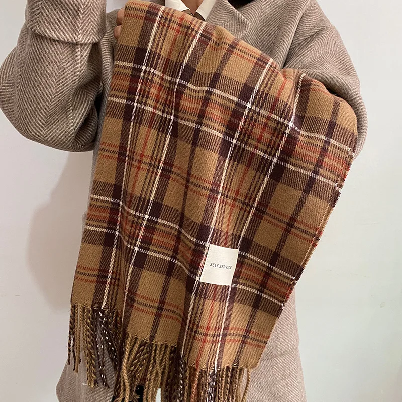 

Женский шарф в шотландскую клетку, новый корейский Зимний шарф-шаль двойного назначения, устойчивый к холоду шарф для пары, модная клетчата...