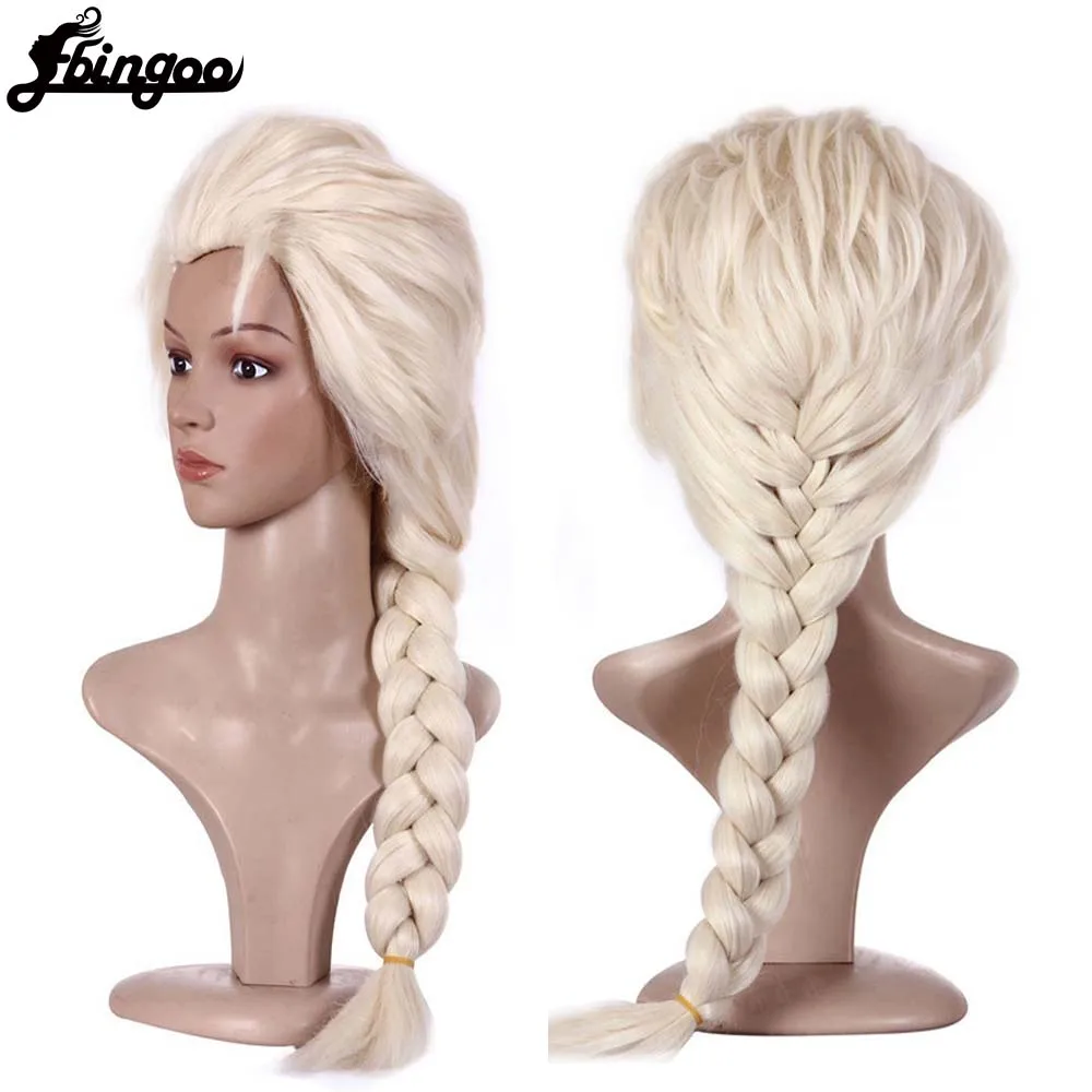 Ebingoo Synthetic Wig Elsa Wig Princess Cosplay Wigs Platinum Blonde Braids Heat Resistant Hair Wig +Wig Cap Halloween Role Play