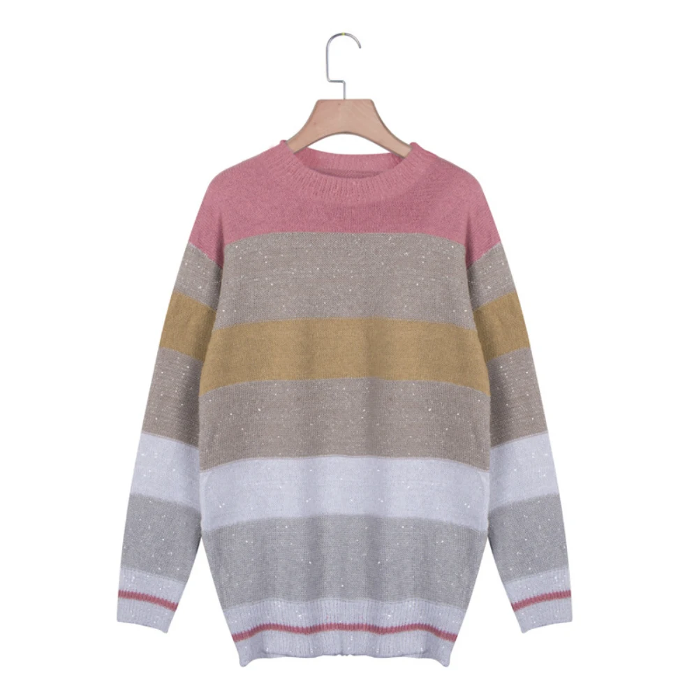Пуловер женский вязаный разноцветный с круглым вырезом на осень/зиму | Женская
