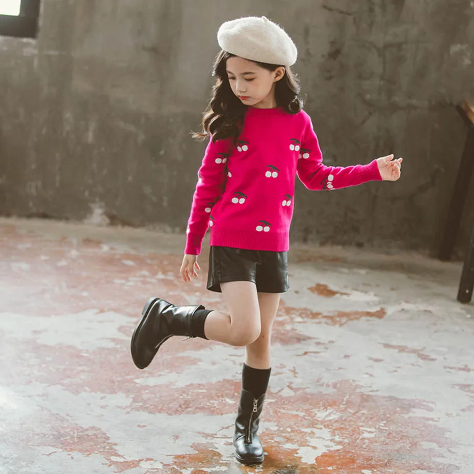 Милые свитера для девочек свитер с вишенками и цветочным рисунком детская