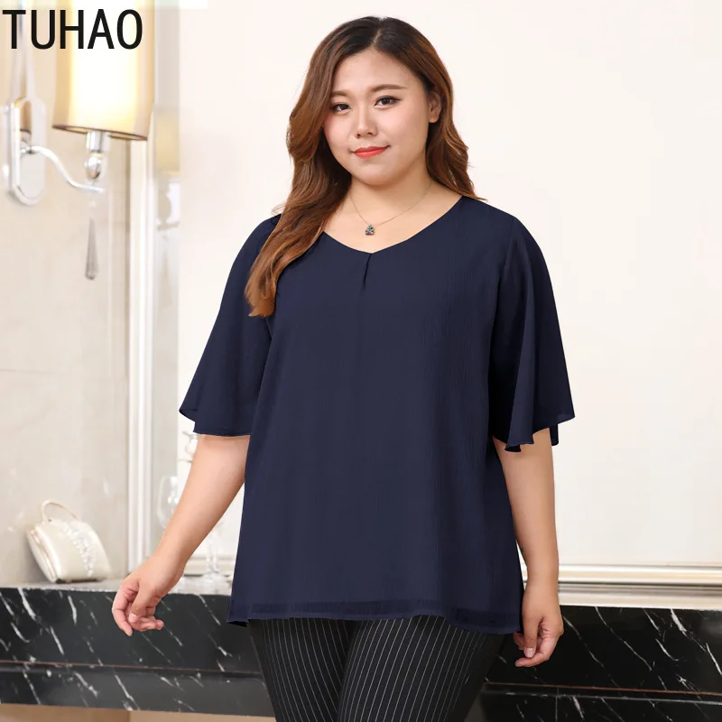 TUHAO размера плюс 10XL 8XL 6XL женские шифоновые блузки топы летние блузы с коротким