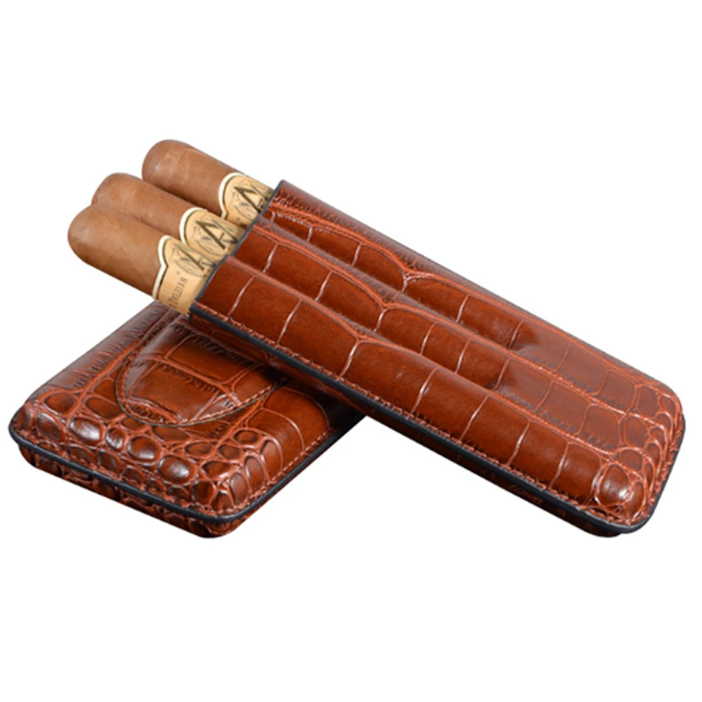 

2pcs 3 Tube Travel Humidor Leather Cigar Case Gift For Man With Cutter Tobacco Herb Cigarette Smoking Accessories Smoke Box