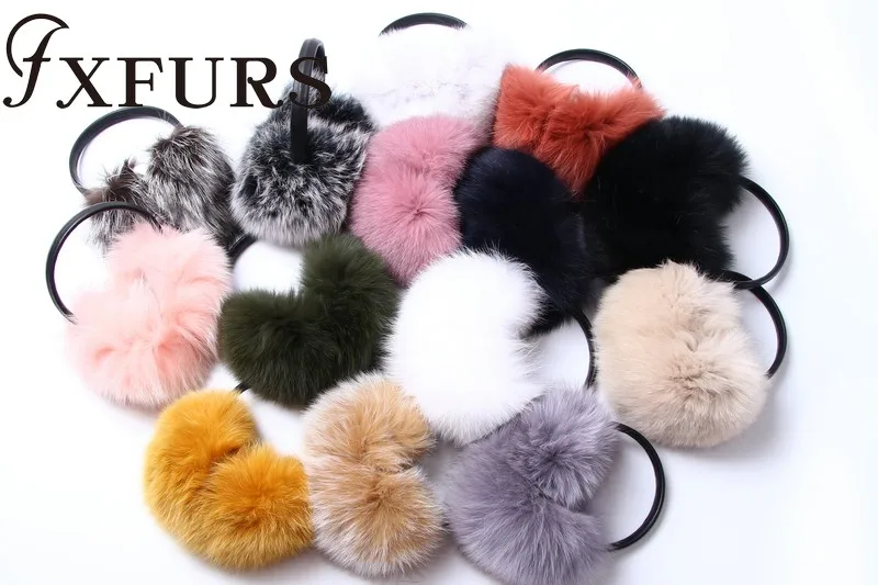 FXFURS новые модные милые объемные наушники из лисьего меха теплые меховые наушники из натурального меха с кожаной полкой для женщин защита для ушей зима