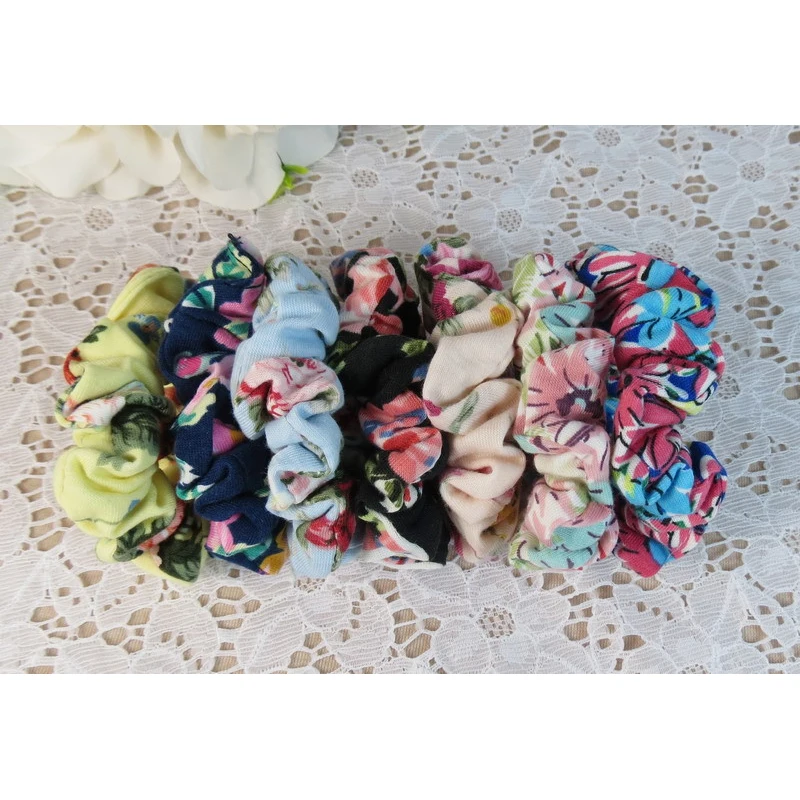 2Pcs/pack 100%Cotton Knitting Printed Hair Scrunchies For Girls Candy Color Elastics Hairround Childrens Decoration for the hair (0)