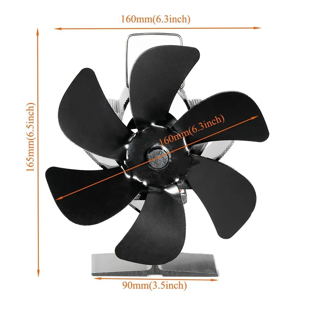 

SF105S Aluminum Fireplace Heat Power Fan 6 Blades Air Circulation Household High Temperature Resistance Fireplace Fan