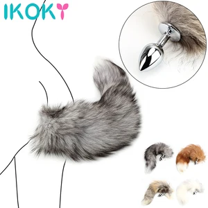 Анальная пробка со съемным натуральным лисьим хвостом гладкая металлическая Анальная пробка хвост эротические БДСМ секс-игрушки для женщин пар игры для взрослых секс-шоп
