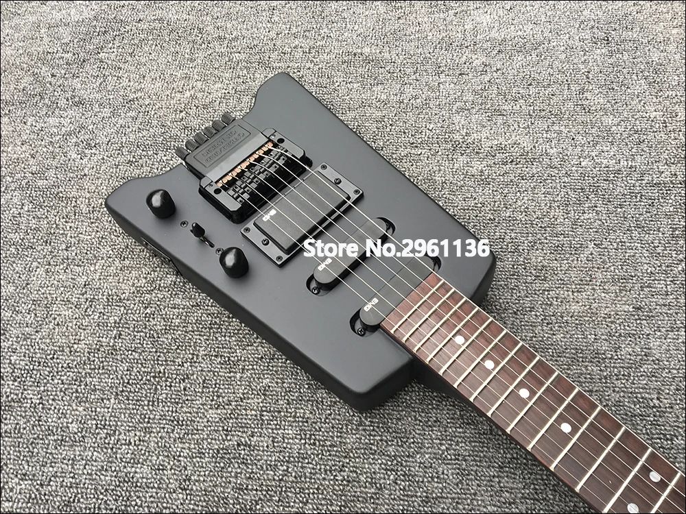 2019 hohe qualität 31 zoll kopflose elektrische gitarre schwarz matt farbe ahorn gitarre kopf und mahagoni körper kostenloser versand free