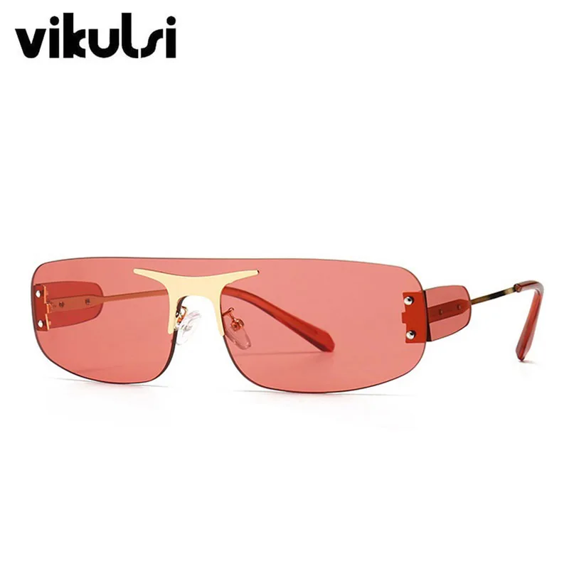 

New Rimless Rectangle Sunglasses Men Fashion Women Shades Cool Gold Red Sun Glasses Frameless Tint Lens Gafas de sol mujer UV400