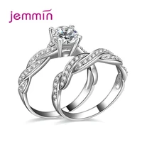 trendy clear crystal 925 sterling silver bridal sets rings wedding rings set band for women lovers valentines day jewelry
