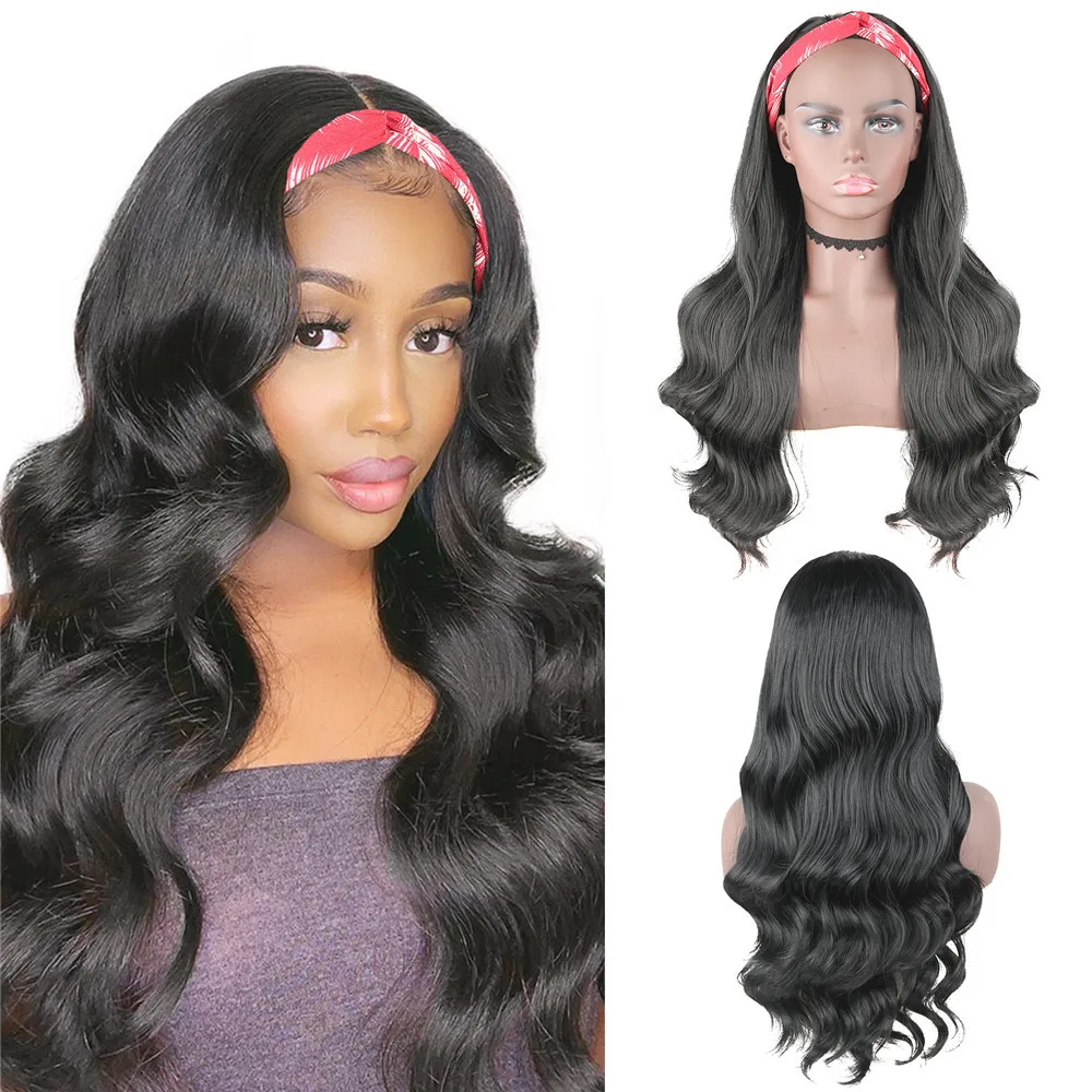 Women Brown Long Wavy Synthetic Wig Headband Hair Wig For Women Daily Party Cosplay Use Heat Resistant Fiber Nature Looking Wig