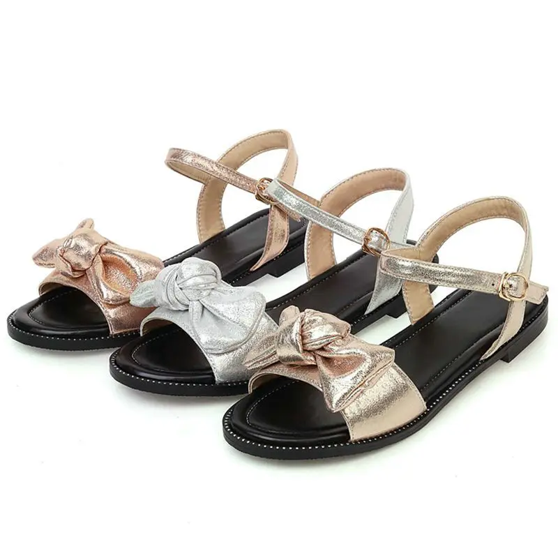 

COOLULU Summer Sandals Shoes Bow Tie Design Casual Low Heel Sandals for Women Open Toe Ankle Strap Ladies Sandals Size 34-43