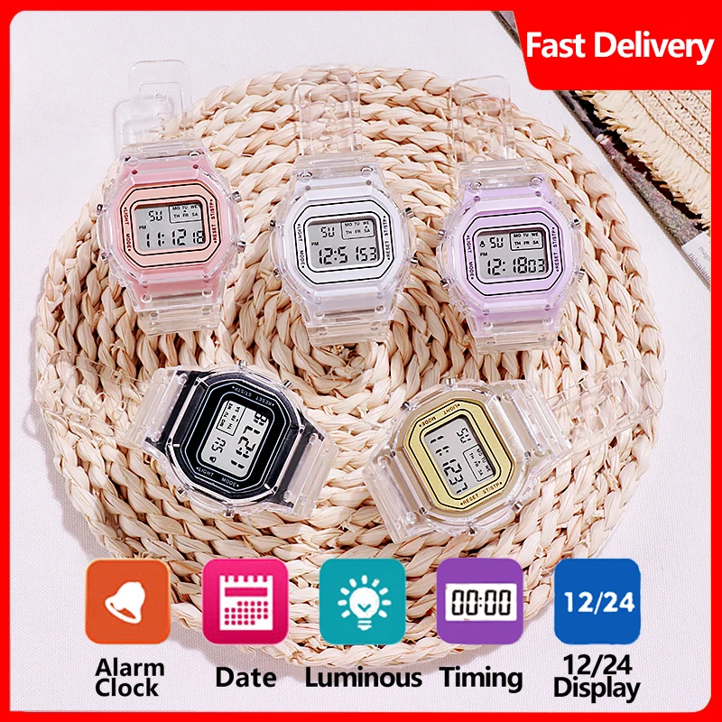 

Fashion Men Women Watches Gold Casual Transparent Digital Sport Watch Lover's Gift Clock Children Kid's Wristwatch Female Clock