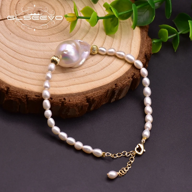 

GLSEEVO Real Fresh Water White Pearls Adjustable Classic Bracelet For Wedding Best Friends Female Luxury Jewlery Armband GB0226