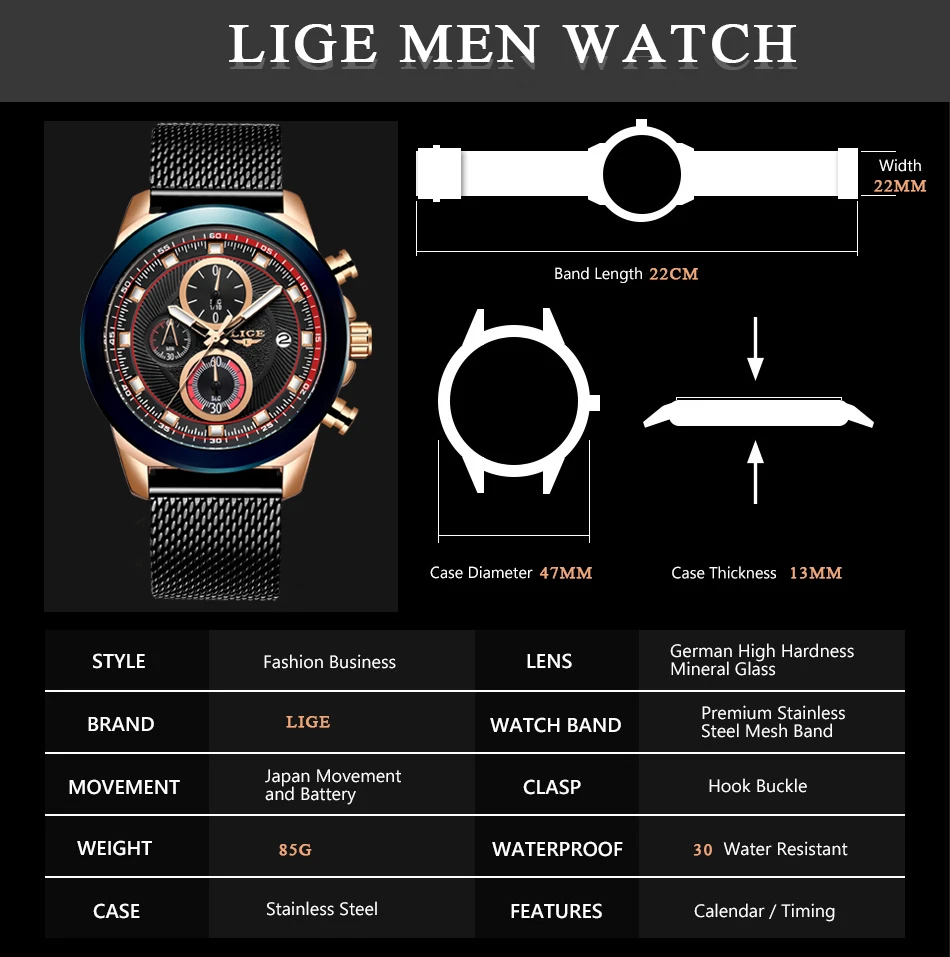 Relogio Masculino Для мужчин s часы lige top бренд Роскошные спортивные часы Для мужчин Повседневное Модные кварцевые часы с кожанным ремешком Водонепроницаемый часы