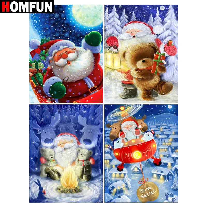 

Алмазная живопись HOMFUN «Рождественский подарок Санты», полное квадратное/Круглое украшение для стен, инкрустированная смолой, вышивка ручной работы, вышивка крестиком