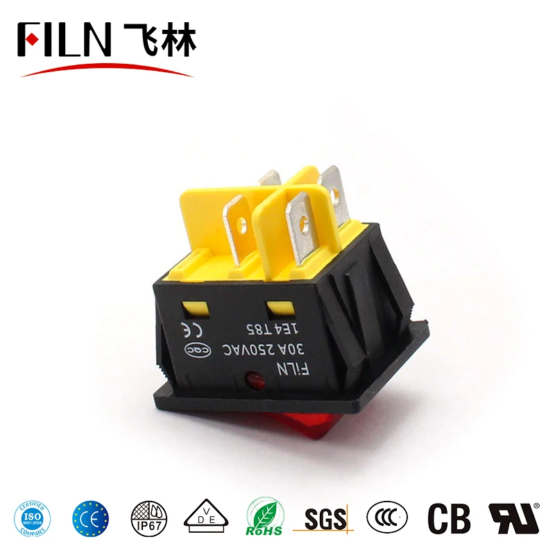 Фото FILN ON-OFF 30 А/12 в 30 А/250 В Сверхмощный 4 контакта не водонепроницаемый T85 1E4 кулисный переключатель для крепления панели с лампой №4