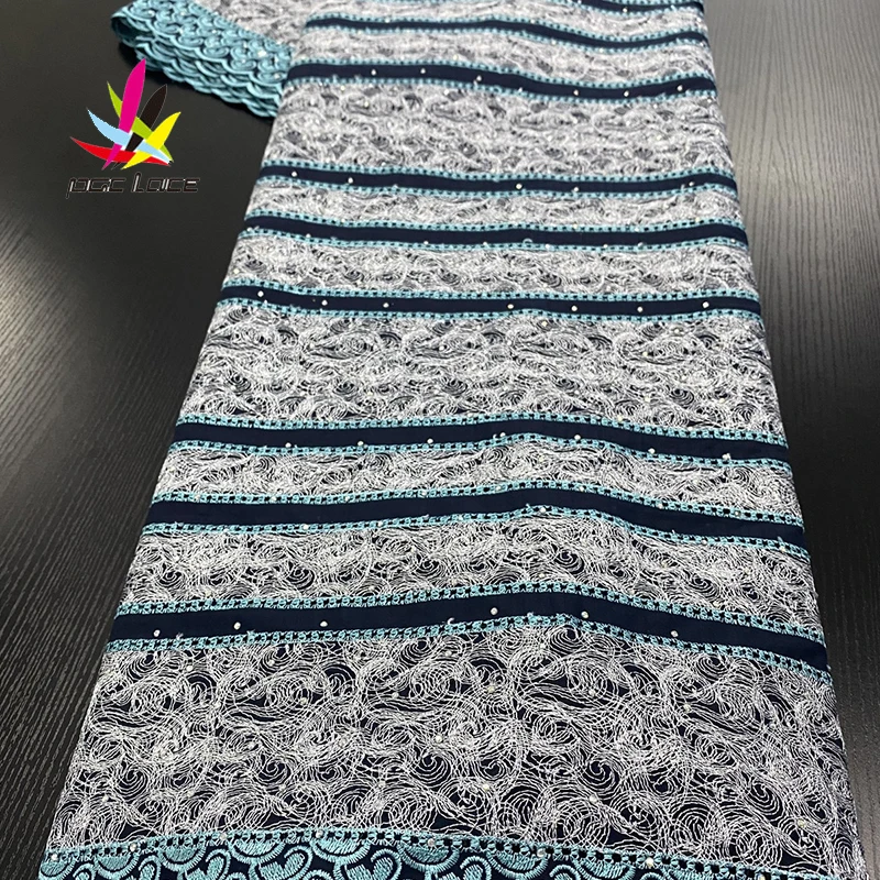 

African Beads Lace Fabric Sky Blue Color Swiss Flower Pattern Elegant French African Nigerian Latest Design Style High Quality