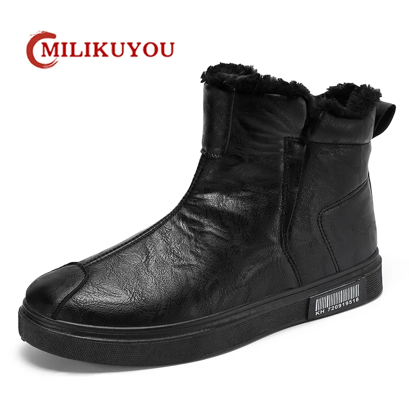 

2021 Winter Men Boots Snow Boots Man Plush Keep Warm Outdoor Round Head Black Men's Platform Ankle Boot Fashion Designer Shoes