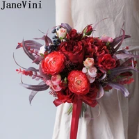 janevini vintage red fleurs rose burgundy wedding bouquet charm european peony bride flower bouquets artificial bridal brooches