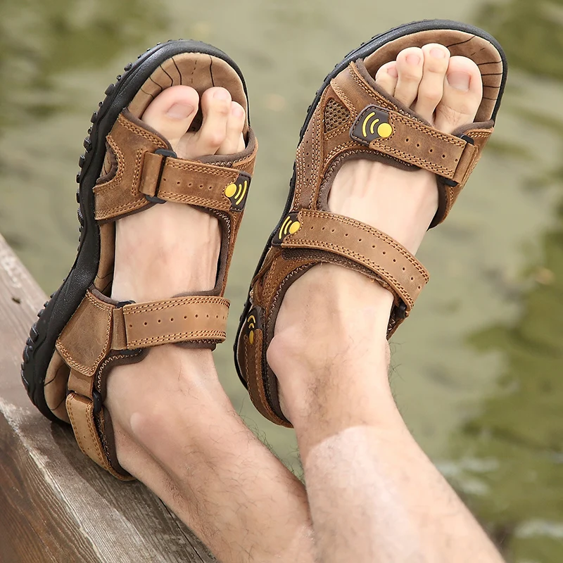 Летние модные пляжные сандалии Мужские Нескользящие на плоской подошве Дышащие