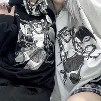 houzhou gothic kawaii anime print women hoodies harajuku oversize spring autumn black streetwear sweatshirts white pullover tops