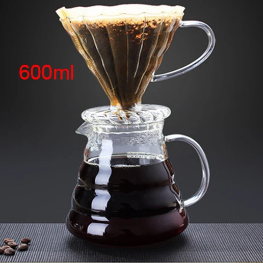 V60 фильтр для кофе стеклянный кофейник 600 мл с крышкой портафильтр постоянный фильтр для кофеварки гейзер капельница капельная чайник espress - Цвет: transparent 600ml