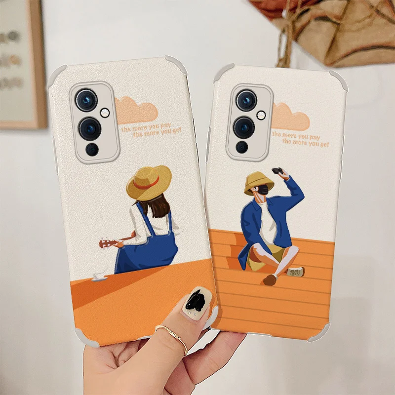 

Guitar Girl Phone Case For Oneplus 9 9pro 8t 8 8pro Four Corners Stick Leather Cover