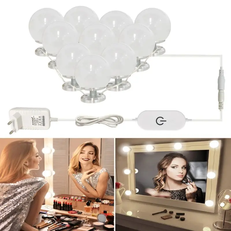 

10 LED Lamps EU Plug Brightness Adjustable Vanity Mirror Light Bulbs String